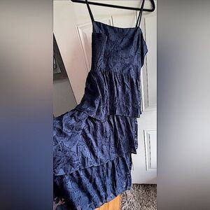 NWT Lulu's Grace and Beauty Navy Blue Burnout Floral Print Tiered Dress